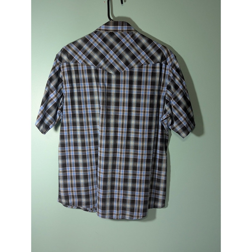 Wrangler Western Snap Button Up Plaid Size Large Blue Short Sleeve Shirt - Picture 2 of 9